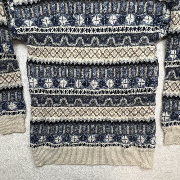 VTG Kay & Kay Prep Shaggy Mohair Alpaca Fair Isle V Neck Sweater Navy Size 42 - Picture 11 of 11